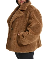 Cole Haan Plus Notched-Collar Single-Breasted Teddy Coat