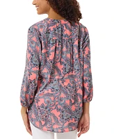 Jones New York Petite Paisley-Print 3/4-Sleeve Tunic Top