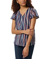 Jones New York Petite Dot-Striped Flutter-Sleeve V-Neck Top