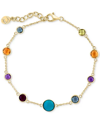 Effy Multi-Gemstone (3-1/3 ct. t.w.) & Turquoise Bezel Set Link Bracelet in 14k Gold