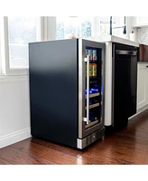 Newair 15" Premium Built-in Dual Zone 9 Bottle and 48 Can Wine and Beverage Fridge in Stainless Steel with Split Shelf