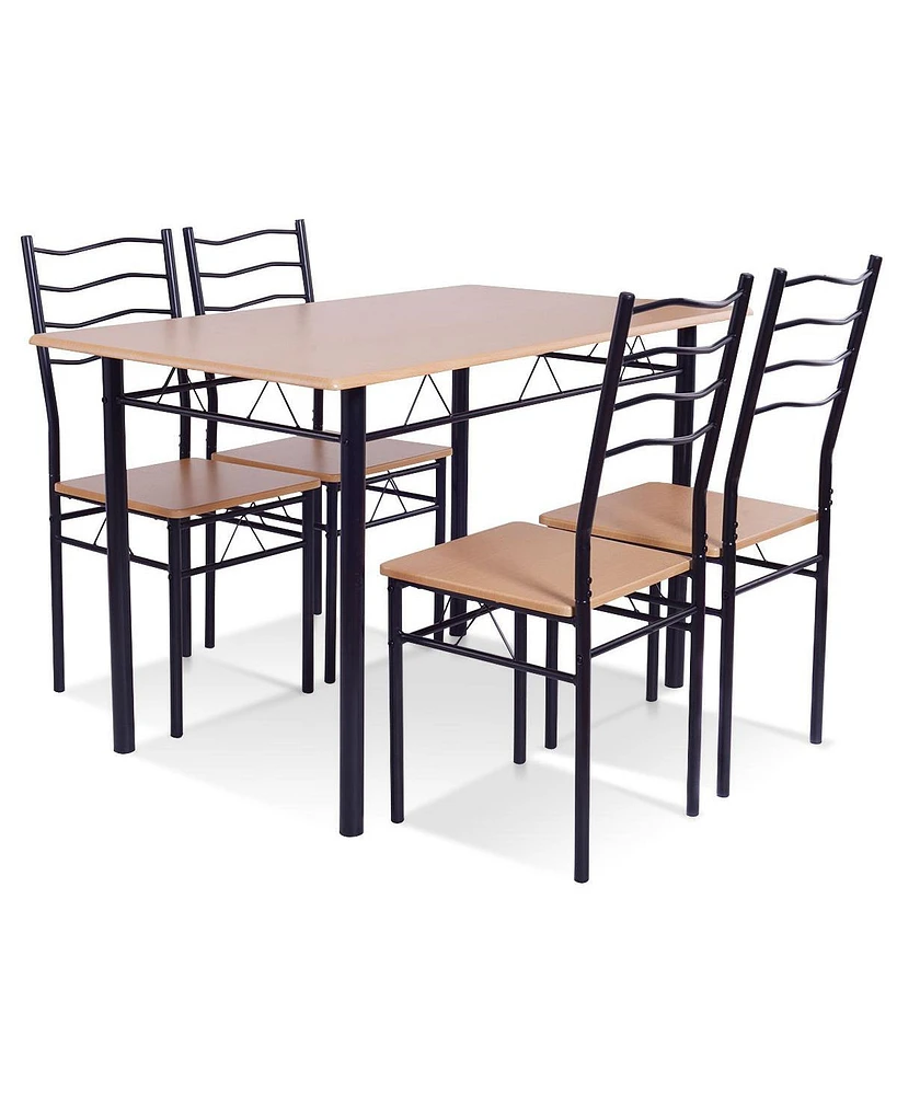 Slickblue 5 Pieces Wood Metal Dining Table Set with 4 Chairs