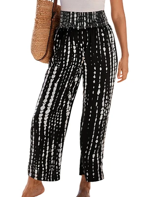 Cupshe Women's Black-and-White Abstract Smocked Waist Pants