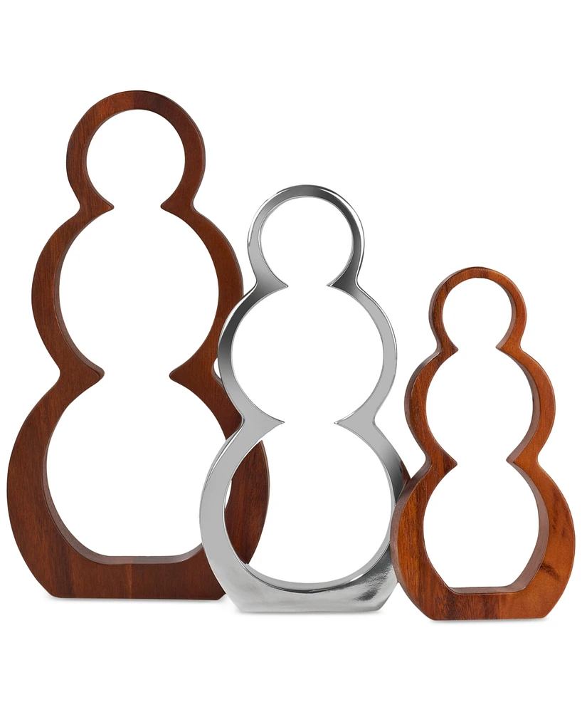 Nambe Metal & Wood 3-Piece Snowman Silhouette Set