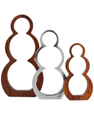 Nambe Metal & Wood 3-Piece Snowman Silhouette Set