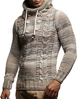 Leif Nelson Men's Knit Hoodie Sweater with Button Accents – Cable Design