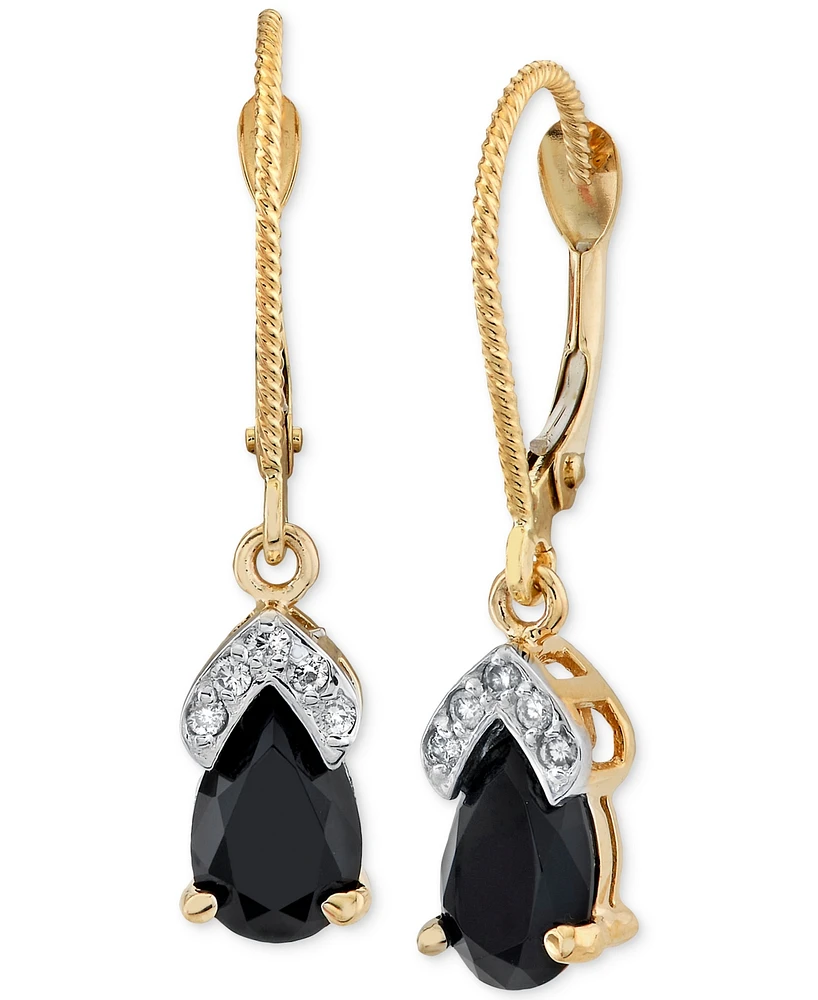 Onyx & Diamond Accent Leverback Drop Earrings in 14k Gold