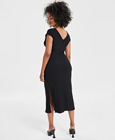 Bar Iii Women's Rib-Knit Keyhole Twist-Front Midi Dress, Created for Macy's