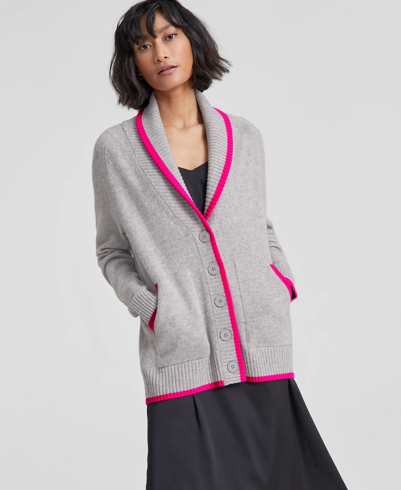 Charter Club Women's Cashmere Tipped Shawl-Collar Boyfriend Cardigan, Created for Macy's