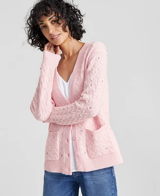 Charter Club Women's Cashmere Embellished Textured Cardigan, Regular and Petite, Created for Macy's