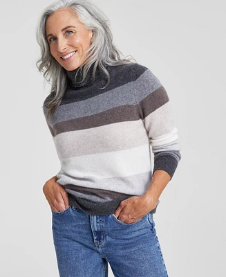 Charter Club Women's Striped 100% Cashmere Turtleneck Sweater, Created for Macy's