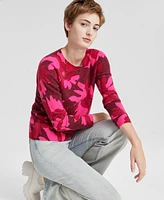 Charter Club Women's 100% Cashmere Floral-Print Long-Sleeve Sweater, Regular & Petite, Created for Macy's