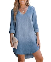 Cupshe Women's Stonewash Denim V-Neck Mini Beach Dress