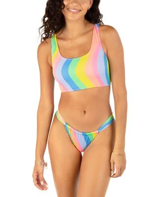 Hurley Juniors Wave Print Square Neck Bikini Top High Leg Bottoms