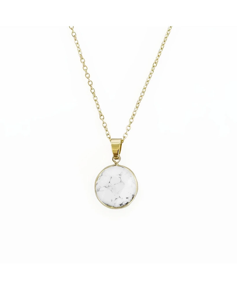 sanctuaire Semi Precious White Howlite Round Pendant Necklace Gold