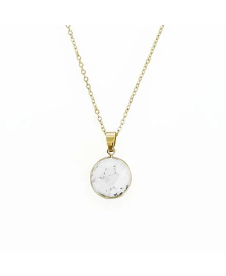 sanctuaire Semi Precious White Howlite Round Pendant Necklace Gold