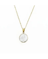 sanctuaire Semi Precious White Howlite Round Pendant Necklace Gold