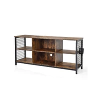Slickblue Mid-Century Wooden Tv Stand with Storage Basket for TVs up to 65 Inch - Rustic Brown