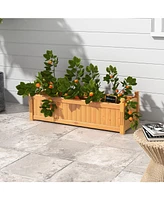 Slickblue Wooden Rectangular Garden Bed with Drainage System-Natural