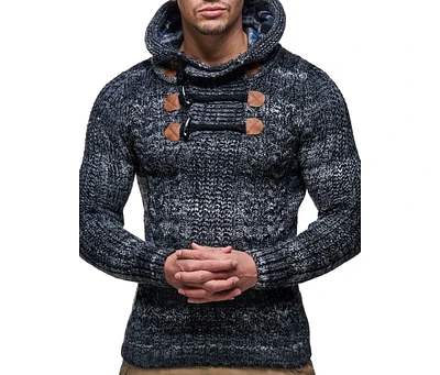 Leif Nelson Men's Knit Hoodie with Toggle Closures – High Collar Design