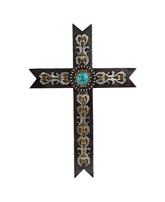 Fc Design 16"H Decorative Cross with Flower String Wall Plaque Statue Wall Holy Home Decor Perfect Gift for House Warming, Holidays and Birthdays