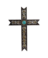 Fc Design 16"H Decorative Cross with Flower String Wall Plaque Statue Wall Holy Home Decor Perfect Gift for House Warming, Holidays and Birthdays