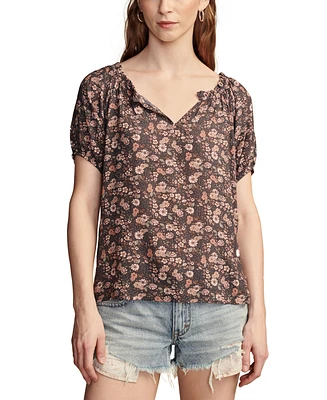 Lucky Brand Women's Notched Short-Sleeve Peasant Top