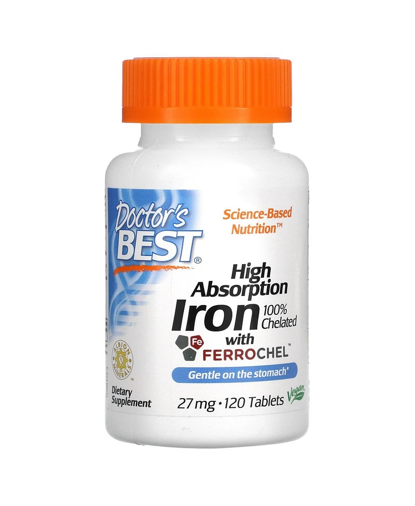 Doctor's Best High Absorption Iron Tablet with Ferrochel, Gentle on The Stomach, Immune - Assorted Pre