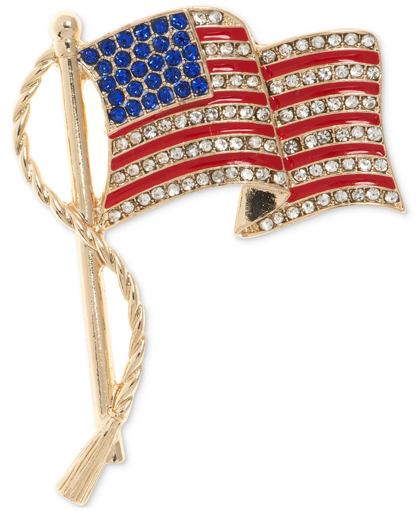 Anne Klein Gold-Tone Pave Waving American Flag Pin