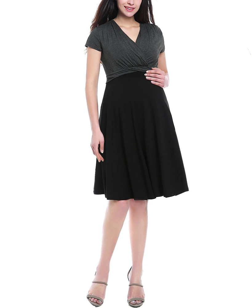 kimi + kai Maternity V-Neck Faux Wrap Nursing Dress