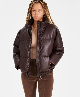 CoffeeShop Juniors' Faux-Leather Cropped Puffer Coat