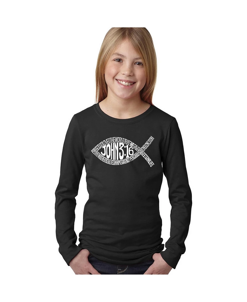 La Pop Art Girls Word Long Sleeve - John 3:16 Fish Symbol