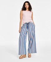 Nautica Jeans Women's Striped Elastic-Waist Wide-Leg Pants