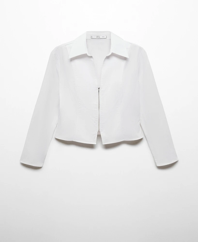 Mango Women's Fitted Cotton Zipper Shirt