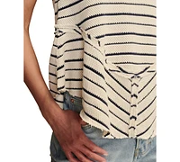 Lucky Brand Women's Cotton Striped Crotchet Tank Top