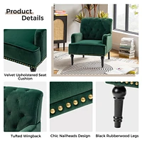 Velvet Tufted Upholstered Armchair with Nailhead Trim