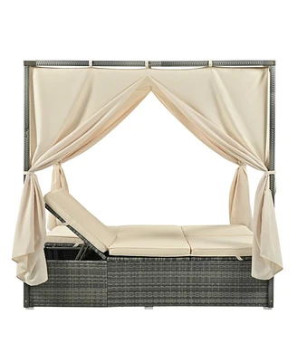 Simplie Fun U_Style Adjustable Sun Bed With Curtain,High Comfort，With 3 Colors