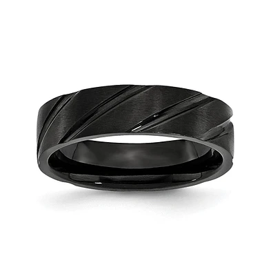 Chisel Titanium Brushed Black Ip-plated Swirl Design Wedding Band Ring