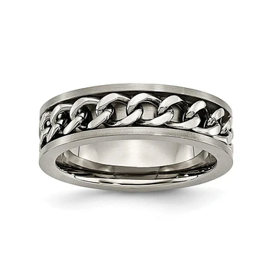 Chisel Titanium Brushed Chain Inlay Wedding Band Ring