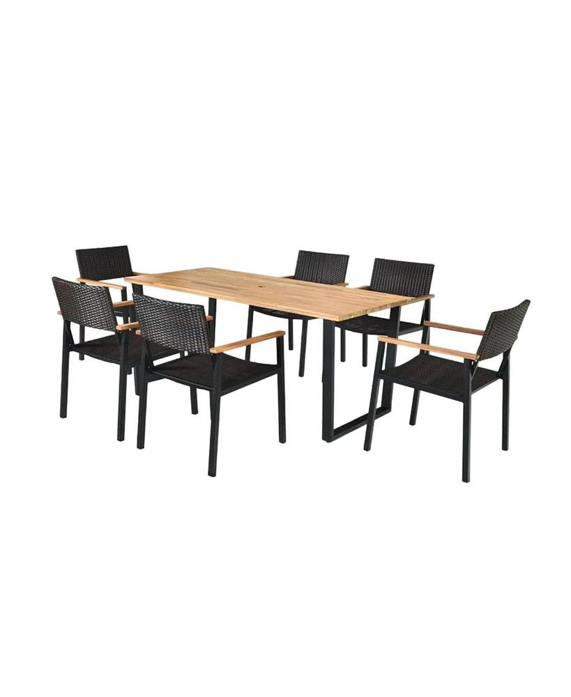 Sugift Patented 7 Pieces Outdoor Dining Set with Large Acacia Wood Table Top
