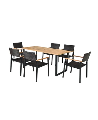 Sugift Patented 7 Pieces Outdoor Dining Set with Large Acacia Wood Table Top