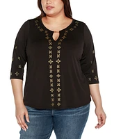 Belldini Black Label Plus Embellished Keyhole Knit Top