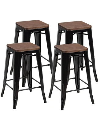 Sugift 26 Inch Set of 4 Counter Height Backless Barstools with Wood Seats