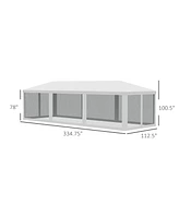 Outsunny 100.5" x 334.75" Party Tent Canopy, Outdoor Event Shelter Gazebo with 8 Removable Mesh Sidewalls, Zipper Doors, Steel Frame, White