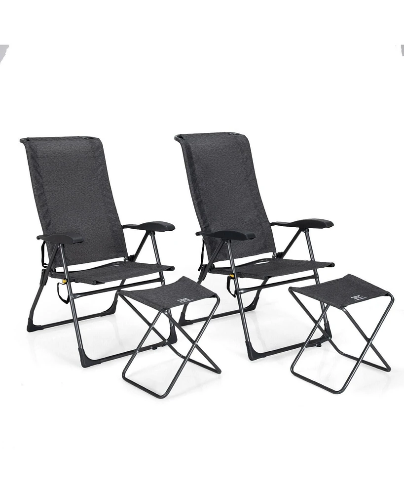 Sugift 4 Pieces Patio Adjustable Back Folding Dining Chair Ottoman Set