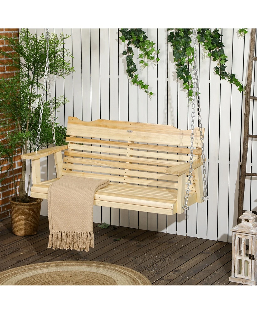 Outsunny 2-Seater Hanging Porch Swing Outdoor Swing Bench with Armrests