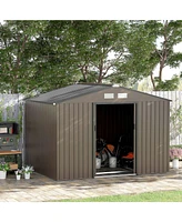 Outsunny 9'x6' Steel Outdoor Utility Storage Tool Shed Kit for Backyard Garden Brown