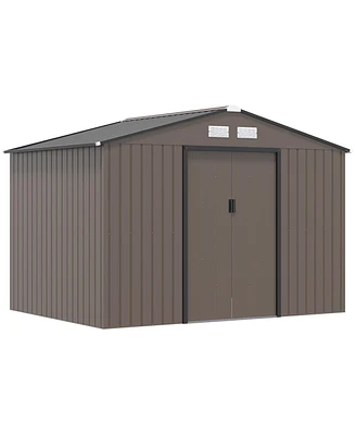 Outsunny 9'x6' Steel Outdoor Utility Storage Tool Shed Kit for Backyard Garden Brown
