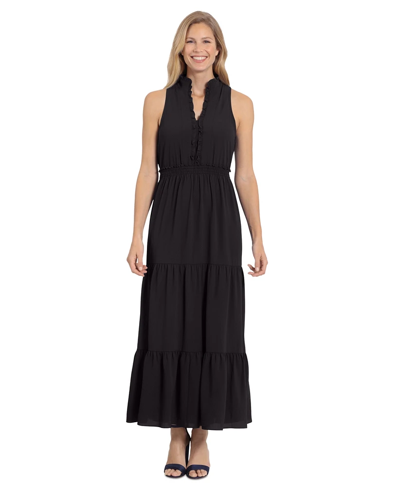 London Times Petite Ruffled Maxi Dress