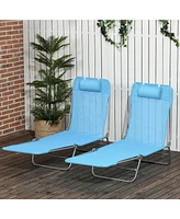 Outsunny 2-Piece Folding Chaise Lounge, Reclining Pool Chairs, Dark